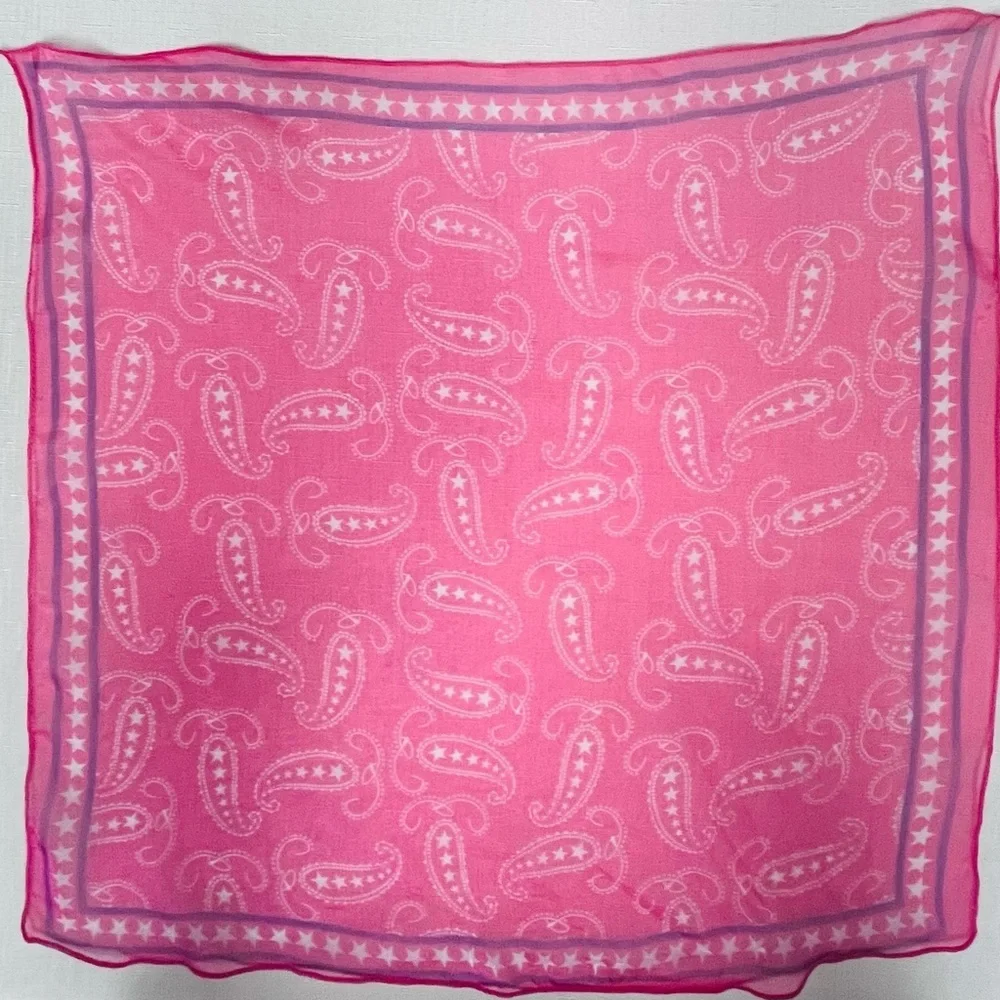 Bright Pink White Paisley Nylon Scarf Bandana Neckerchief
